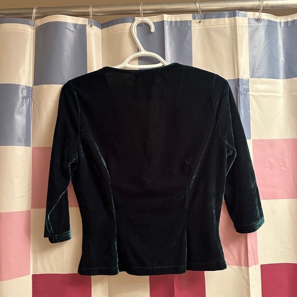 Collectif Moira dark green velvet deep V tie blouse retro vintage pinup - Picture 4 of 5
